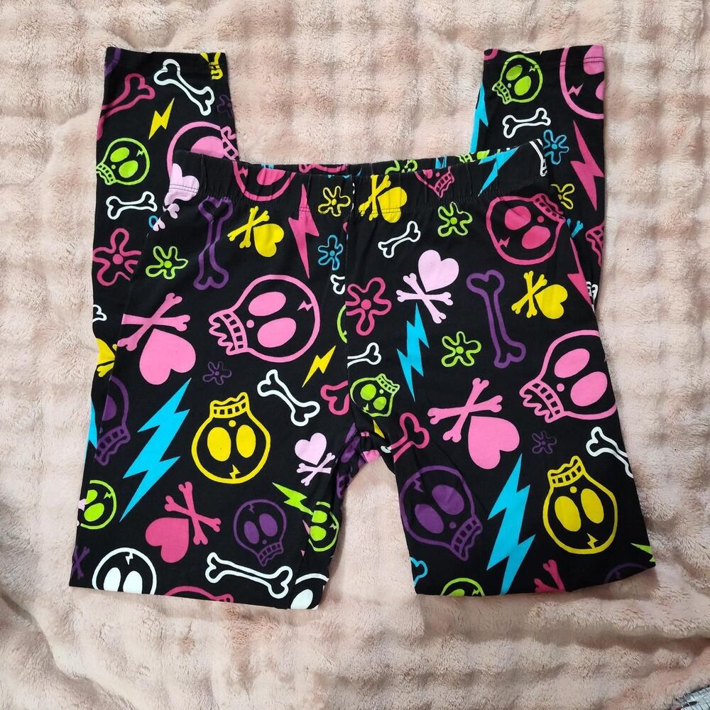 No Boundaries Skull Crossbones Heart Stretch Leggings S 3/5 Junior